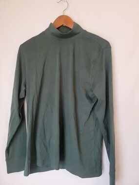 Lands' End Women's L 14-16 Green Mock Neck Long Sleeve Basic T-Shirt Top
